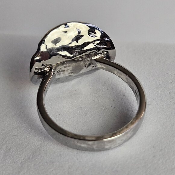 925 Sterling Silver Ring Cupped Disc w/ Garnet, 18K Gold Plated & Rhodium Finish - Picture 15 of 16